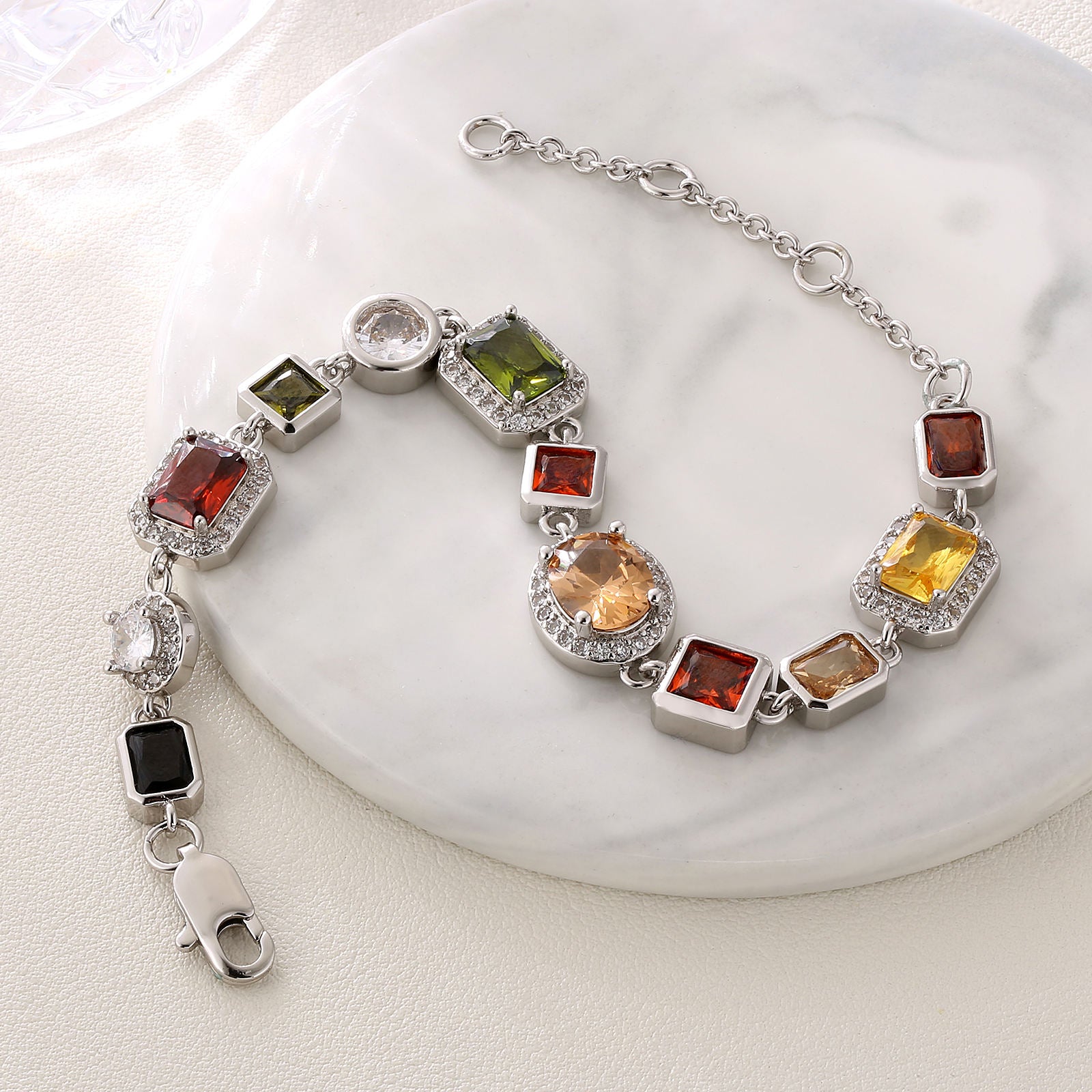 Vintage 18K Gold Plated Multi-Colored Gemstone CZ Bracelet