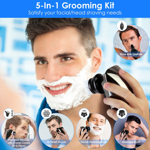 1Pc Head Shavers / Beard Trimmer 5 In 1 7D Electric Rotary Razor Rechargeable
