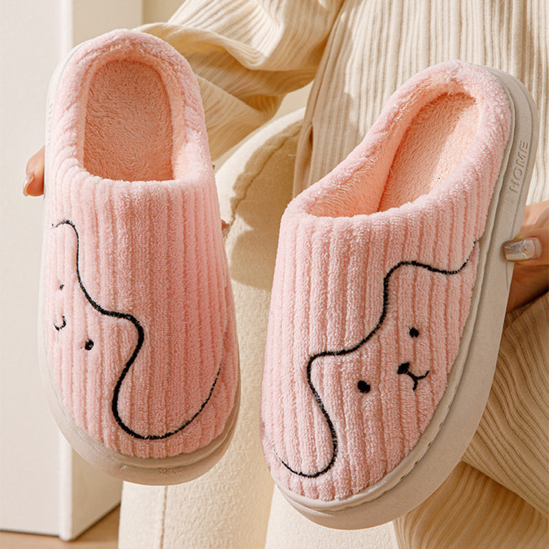 Striped Cat Slippers Non-slip Floor Bedroom Slipper Winter Warm Plush House Shoes Women
