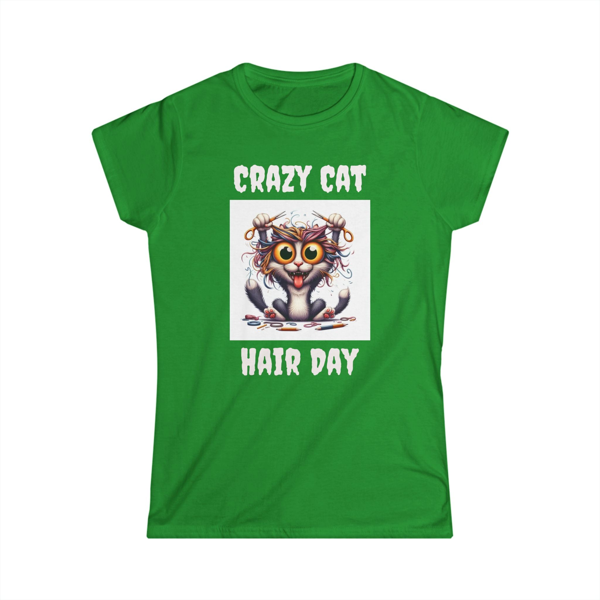 Crazy Cat Hair Day Women's Softstyle Tee - Funny Cat Lover Gift