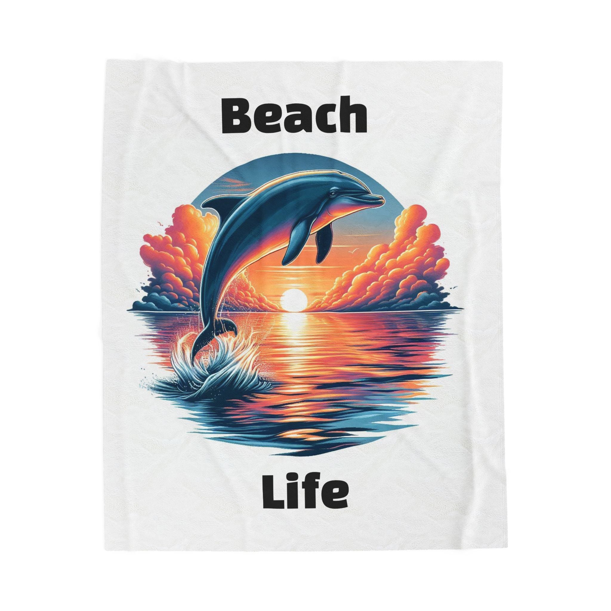 Cozy Dolphin Beach Life Velveteen Blanket - Ocean Themed Throw