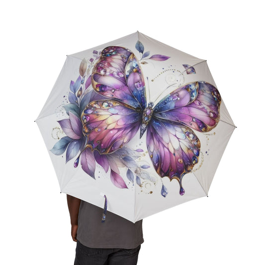 Umbrella: Butterfly Design Semi-Automatic Foldable Umbrella - Stylish Rain Gear, Perfect for Gifts, Outdoor Events, Fashion Accessory