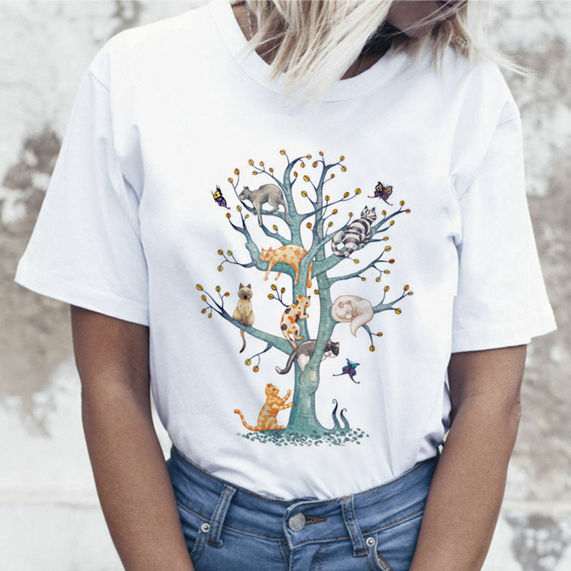 Funny Cartoon Cute Cat Printed Harasu T-Shirt