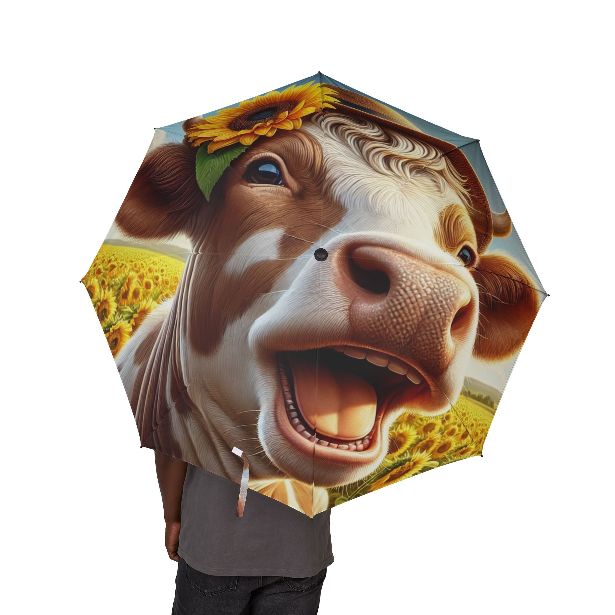 Cute Country Cow Umbrella - Foldable Sunflower Rain Gear Gift