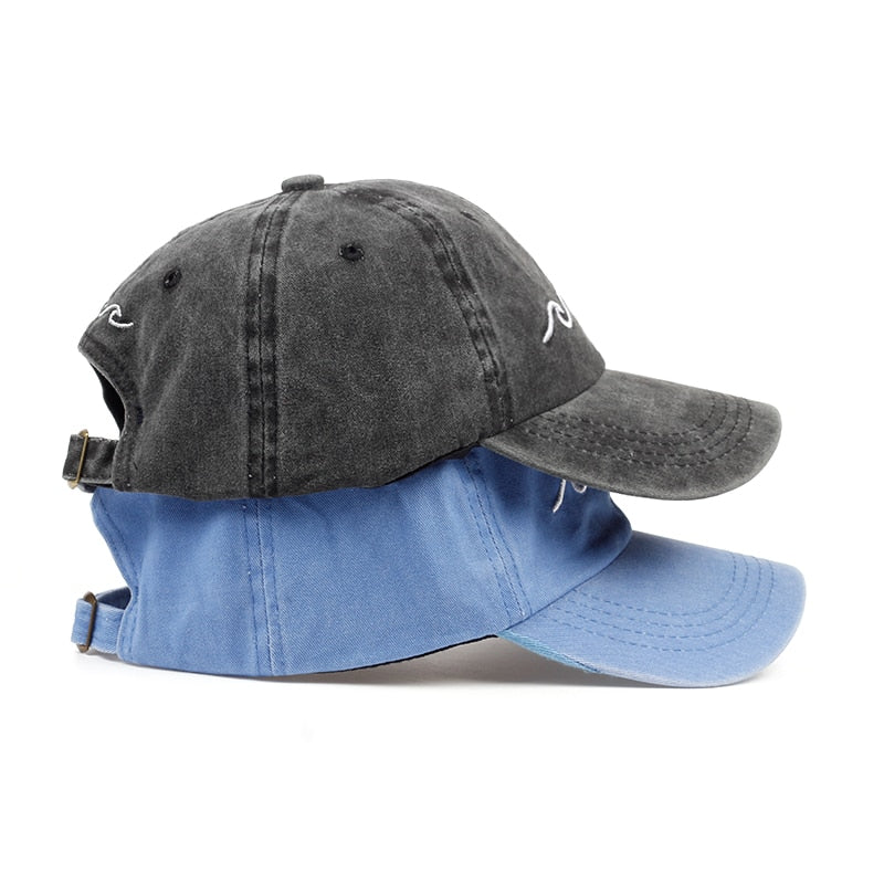 Baseball Hat / Wavy Embroidery Ocean Wave / Unisex