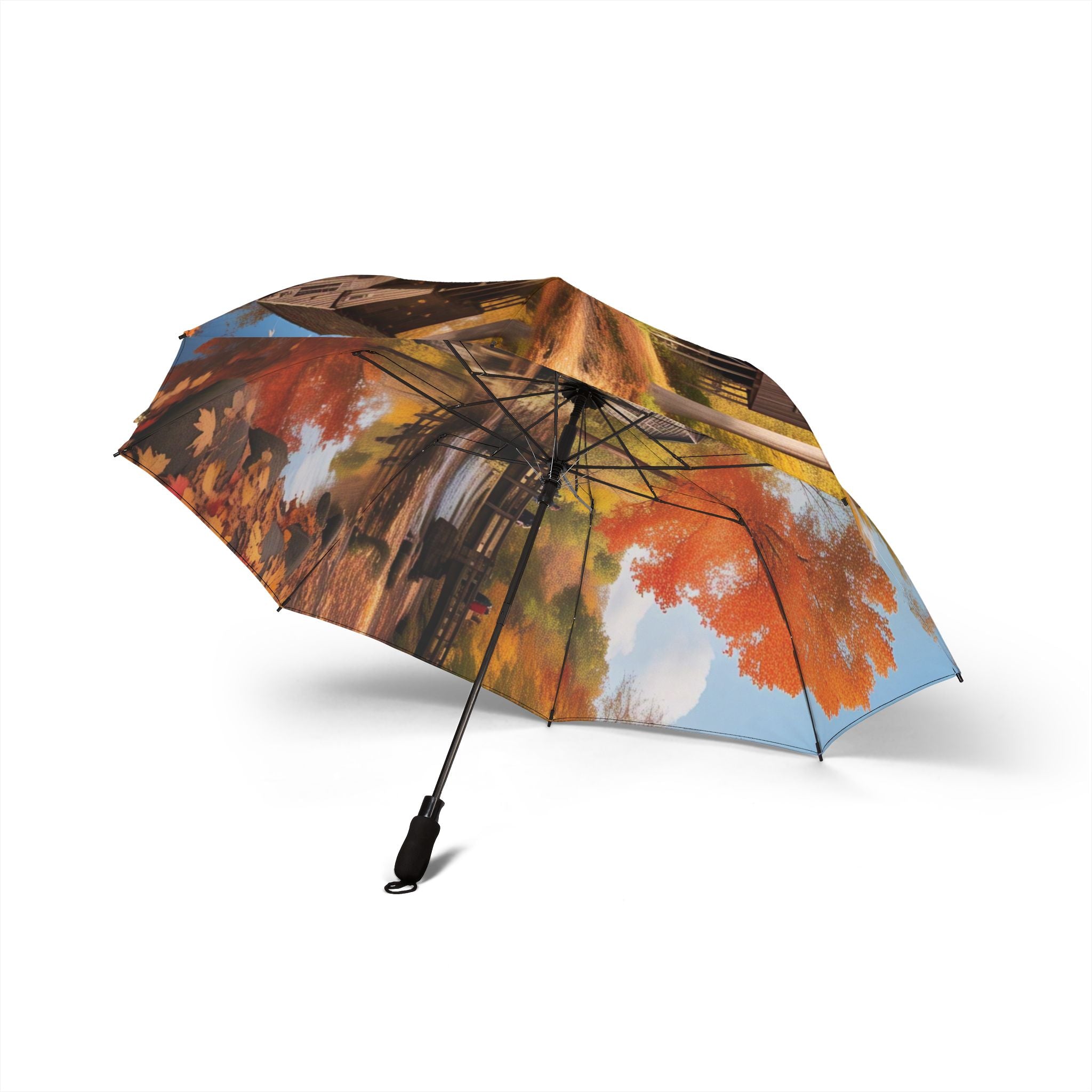 Autumn Scene Foldable Umbrella - Compact Travel Rain Gear Gift