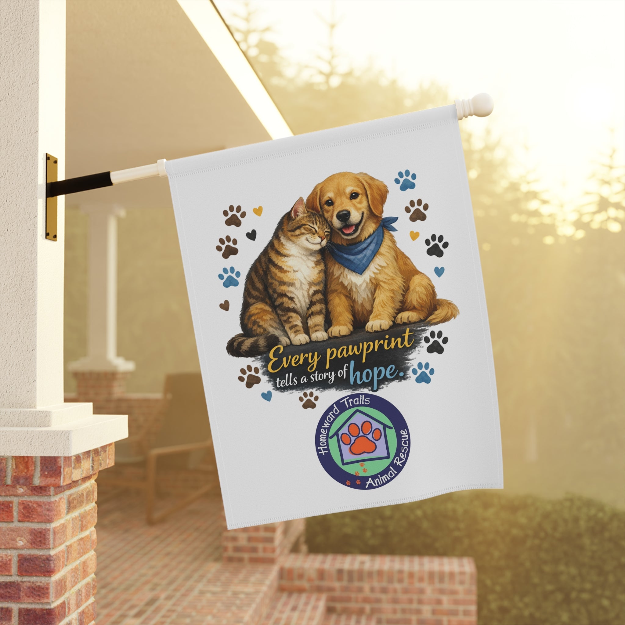 Garden Flag — "Every Pawprint Tells a Story of Hope" Dog & Cat Rescue Banner for Homeward Trails Animal Rescue
