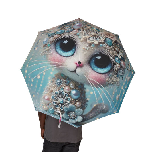 Umbrella: Cute Cat Design Foldable Umbrella - Stylish Rain Gear, Gifts for Cat Lovers, Indoor/Outdoor Use, Functional, Versatile, Lightweight