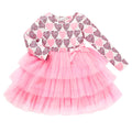 Toddler Girls Outfits Long Sleeve Graphic Heart Print Mesh Tulle Dress