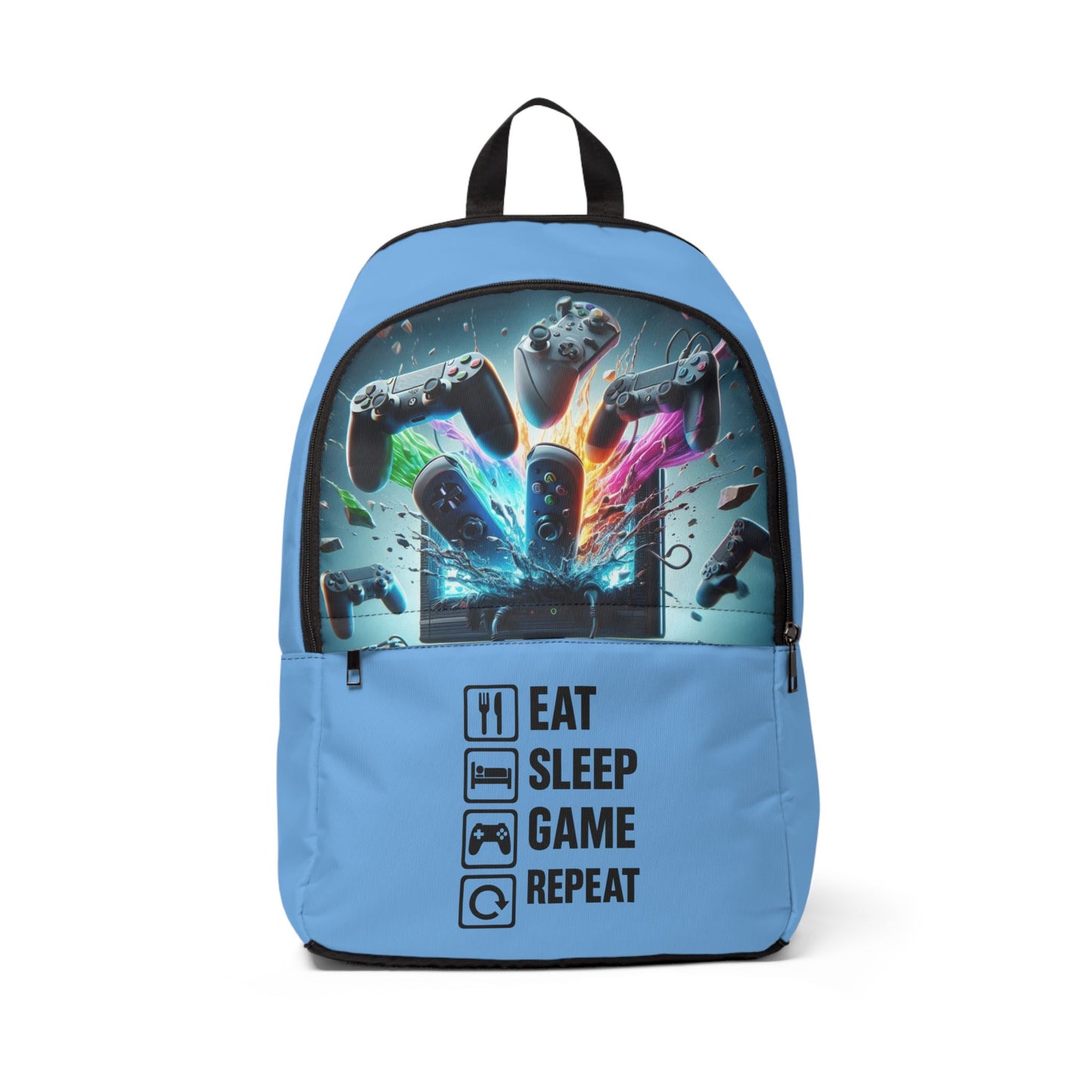Backpacks: Gamer's Unisex Fabric Backpack - Eat Sleep Game Repeat, Video Game Bag, Gaming Accessories, School Bag, Travel Backpack