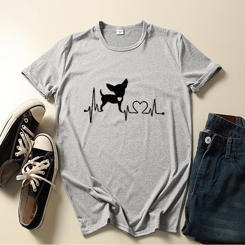 Dog Love Print Crew Neck T-shirt Women /  Teen