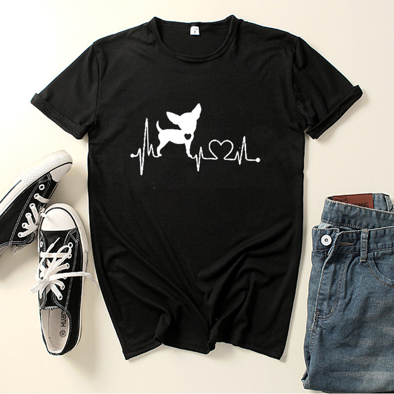 Dog Love Print Crew Neck T-shirt Women /  Teen