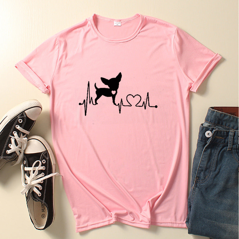 Dog Love Print Crew Neck T-shirt Women /  Teen