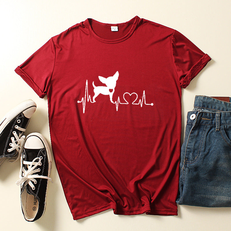 Dog Love Print Crew Neck T-shirt Women /  Teen