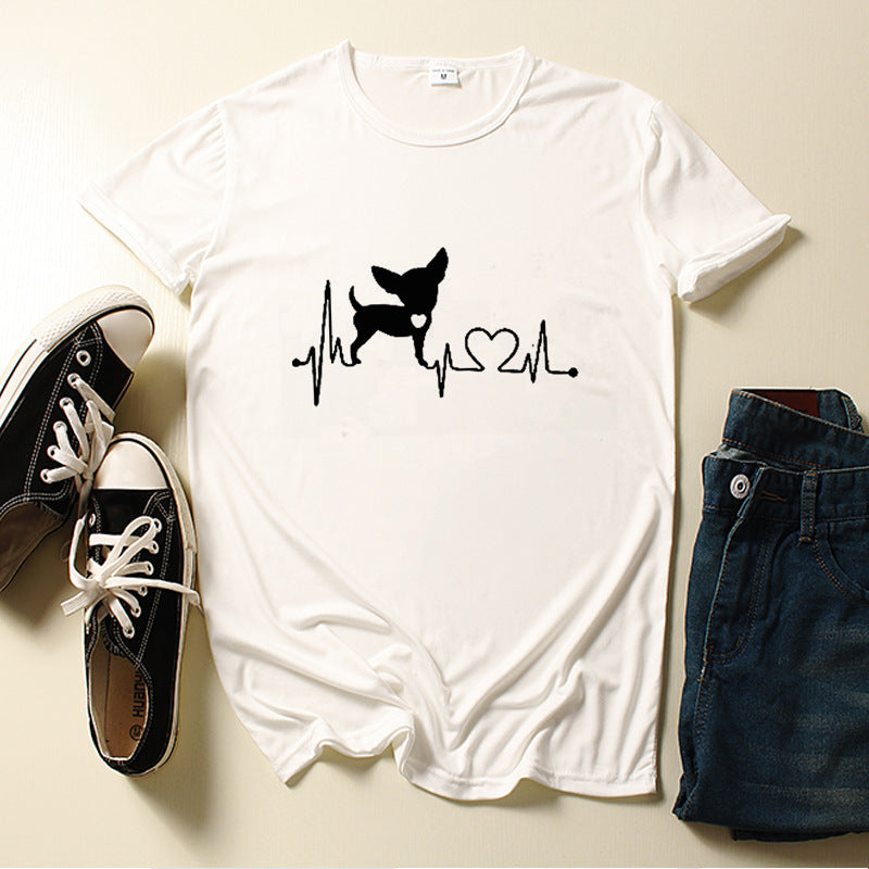 Dog Love Print Crew Neck T-shirt Women /  Teen