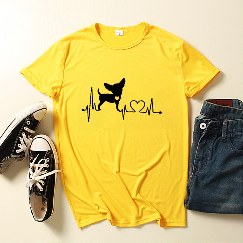 Dog Love Print Crew Neck T-shirt Women /  Teen