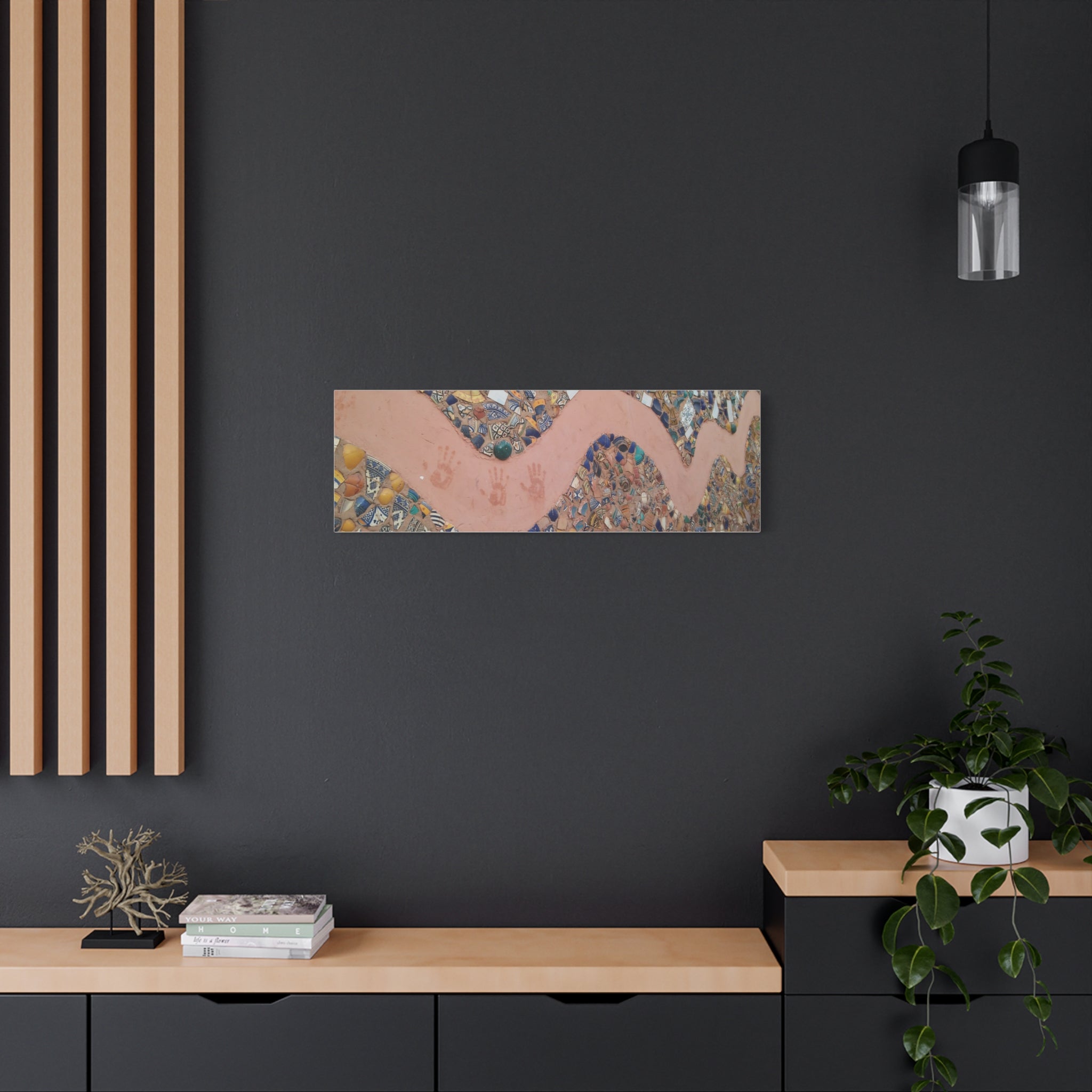 Safi Morocco Stretched Wall Art with Handprint Accent on stretched canvas.