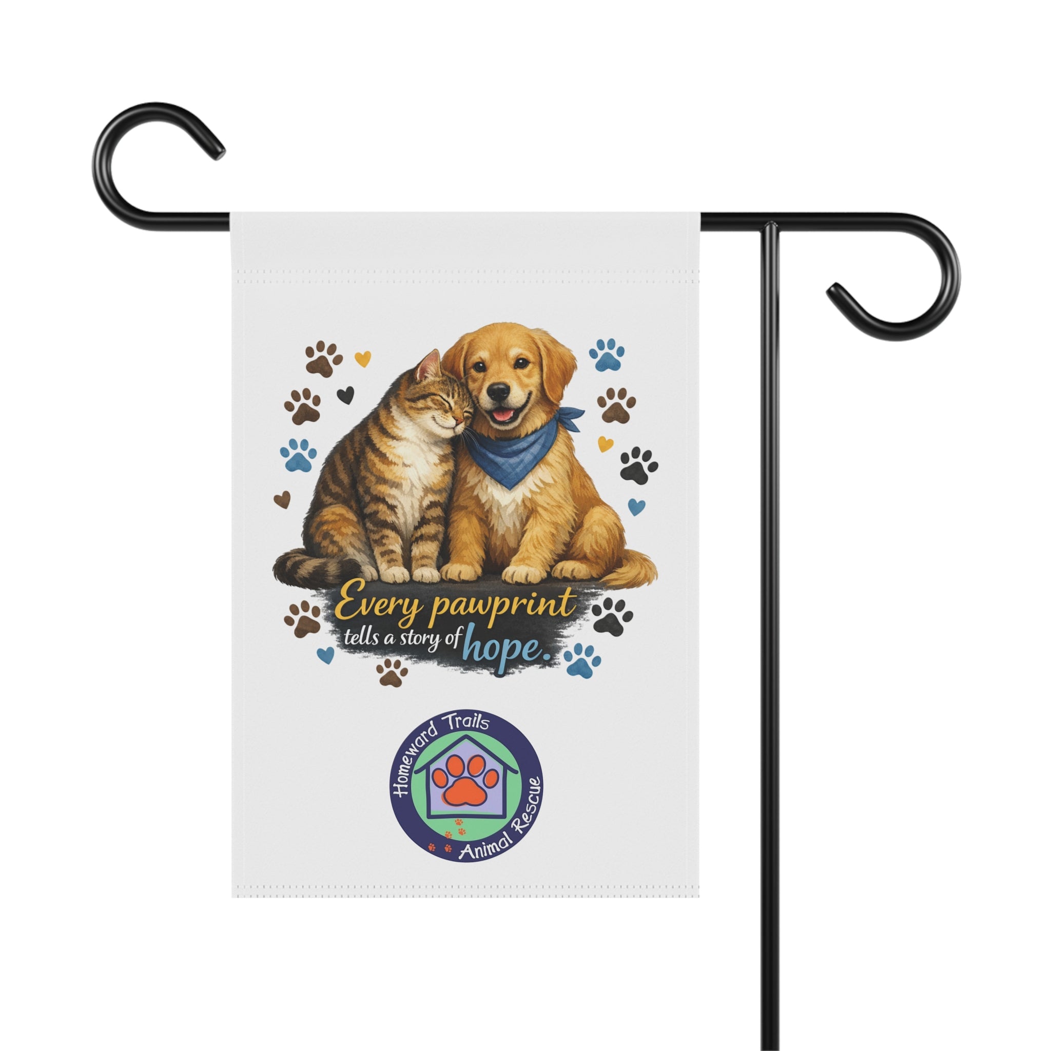 Garden Flag — "Every Pawprint Tells a Story of Hope" Dog & Cat Rescue Banner for Homeward Trails Animal Rescue
