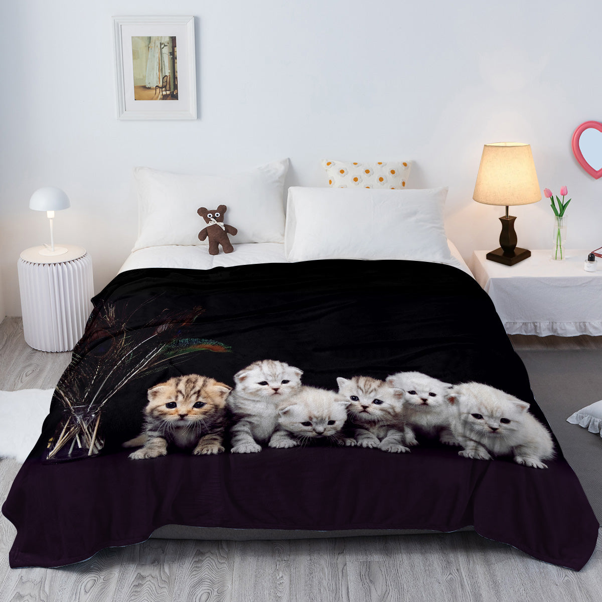 1pc Of Flannel Cat Cute Pet Theme Printed Blanket