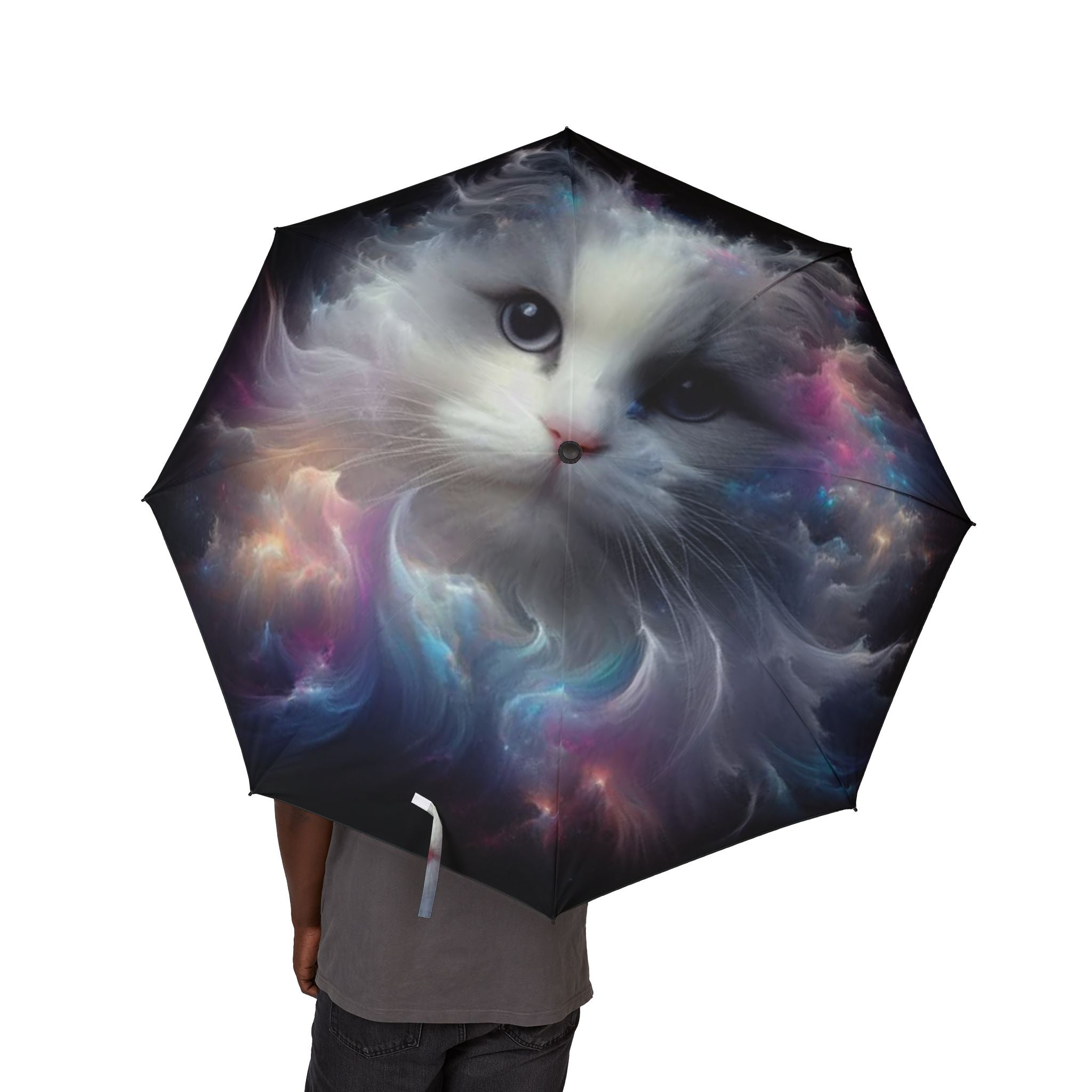 Cosmic Cat Umbrella - Foldable Space Cat Rainy Day Accessory