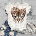 Cat print crew neck T-shirt