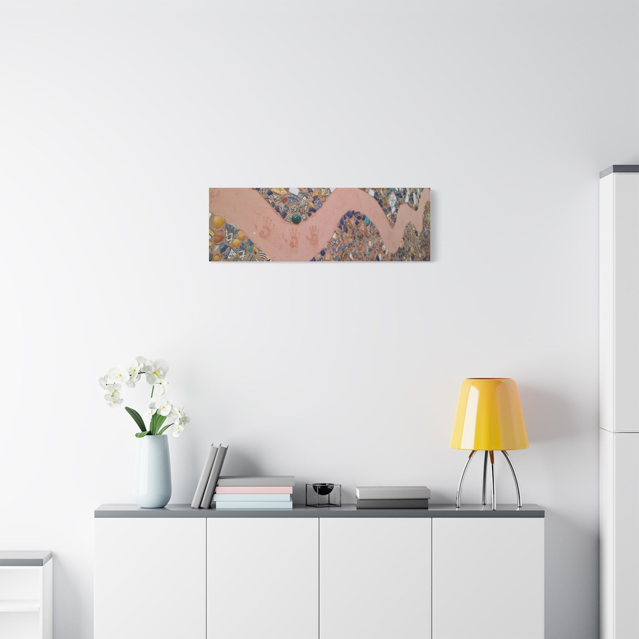 Safi Morocco Stretched Wall Art with Handprint Accent on stretched canvas.