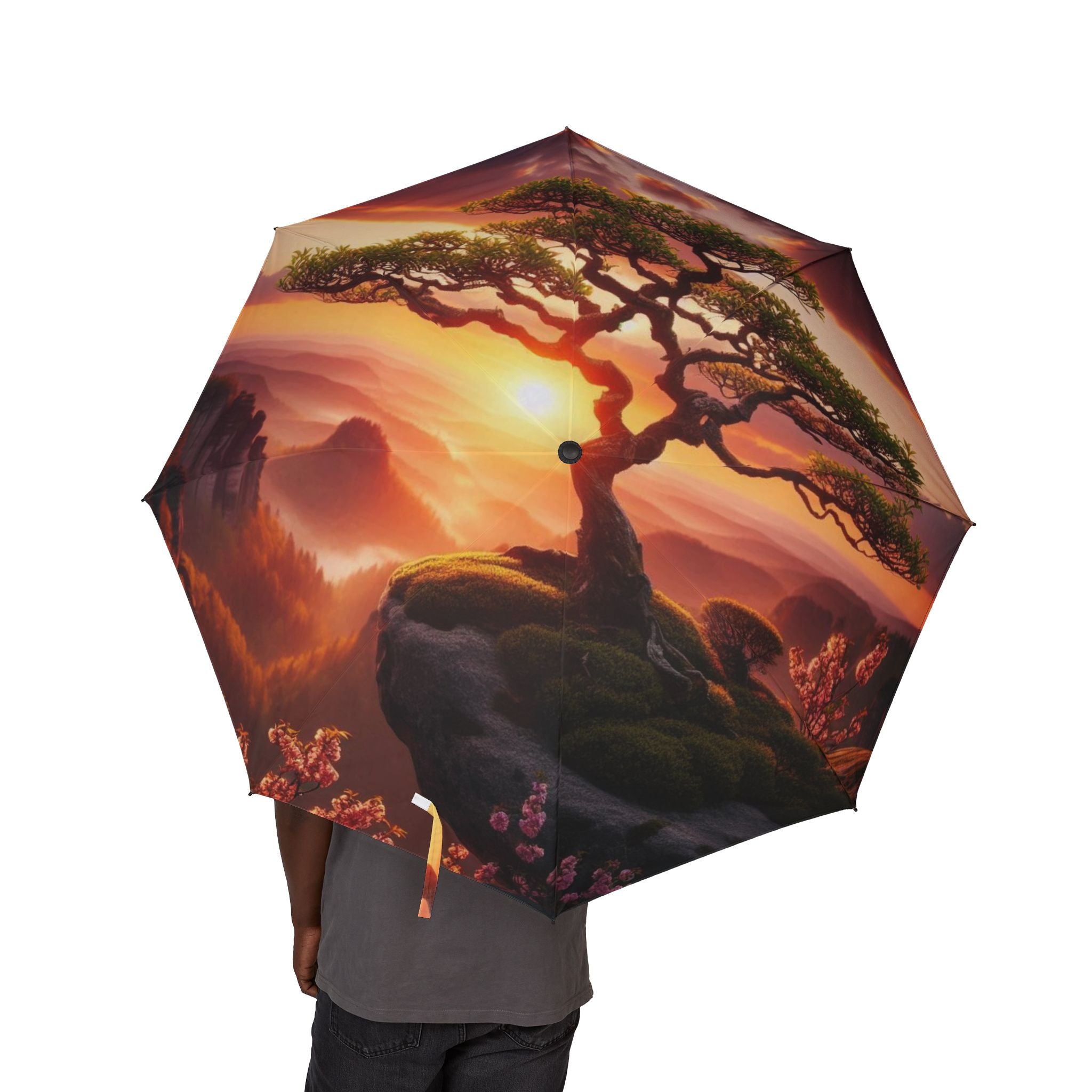 Artistic Sunset Foldable Umbrella - Compact Travel Rain Gear