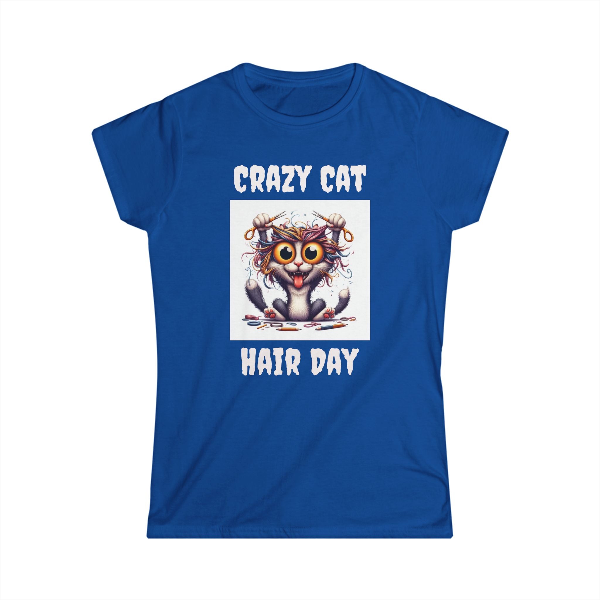 Crazy Cat Hair Day Women's Softstyle Tee - Funny Cat Lover Gift