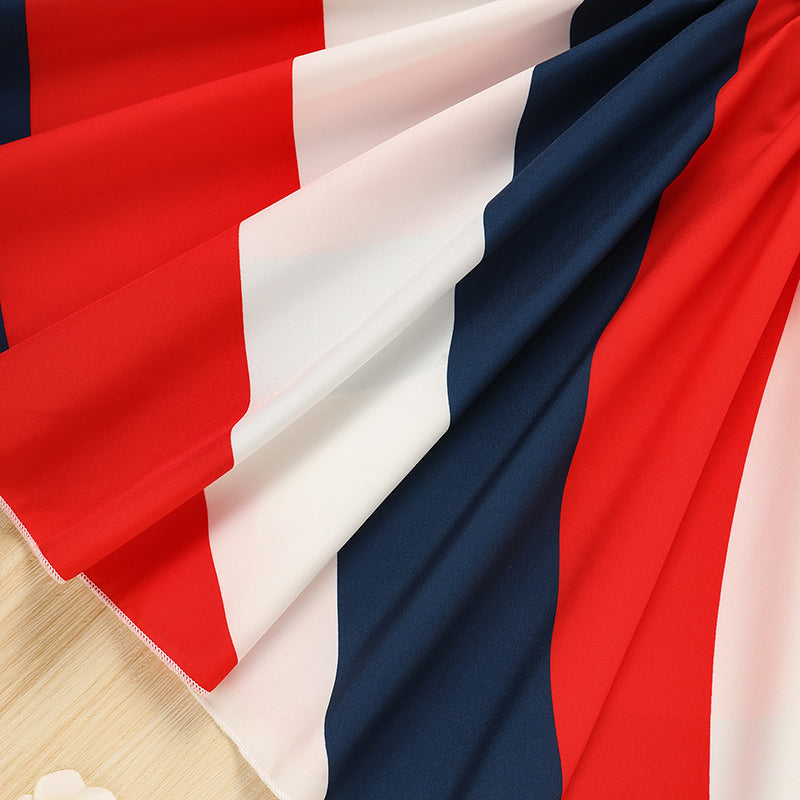 Toddler Girls' (4T- 8T) Independence Day Dress Red White & Blue Stripes and Stars Short Sleeve Twirl Dress 4th Of July