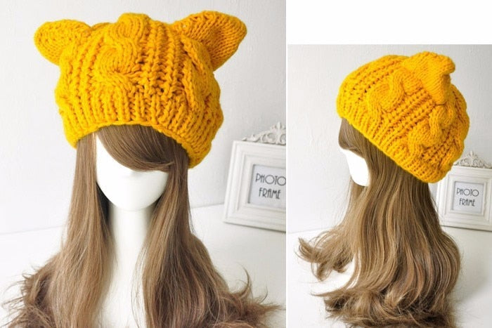 Women Cat Ear style Beenie Knitted Hat