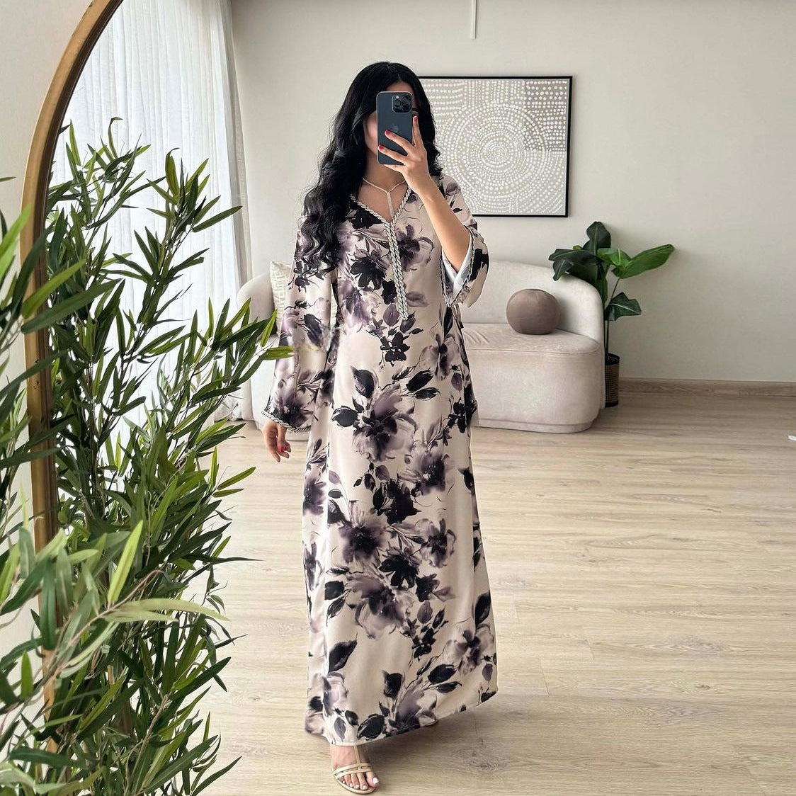 Women Arabic Dubai Printed Robe