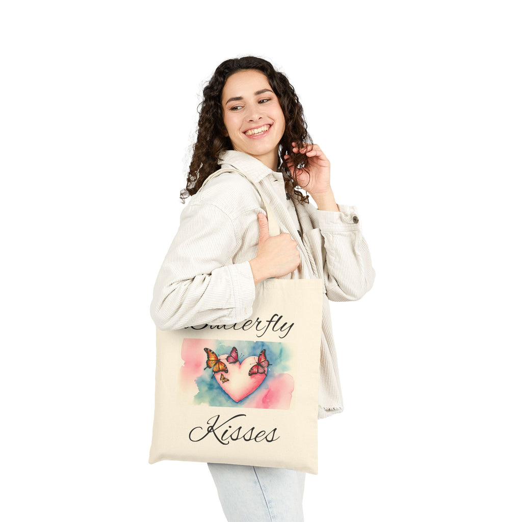 Butterfly Kisses Canvas Tote Bag - Watercolor Heart Design