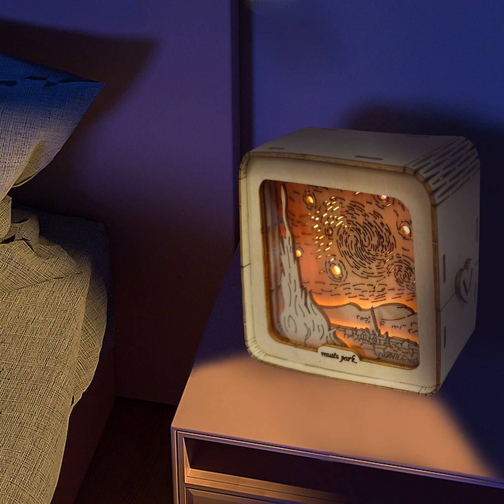 MUSIC PARK 3D Wooden Puzzles for Adults Starry Sky Model Kit Night Lights Desk Decorations