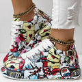 Women's Casual Round Toe Thick Sole Lace-Up Sneakers, Random Print Design, Comfortable Sporty Shoes For Daily Wear