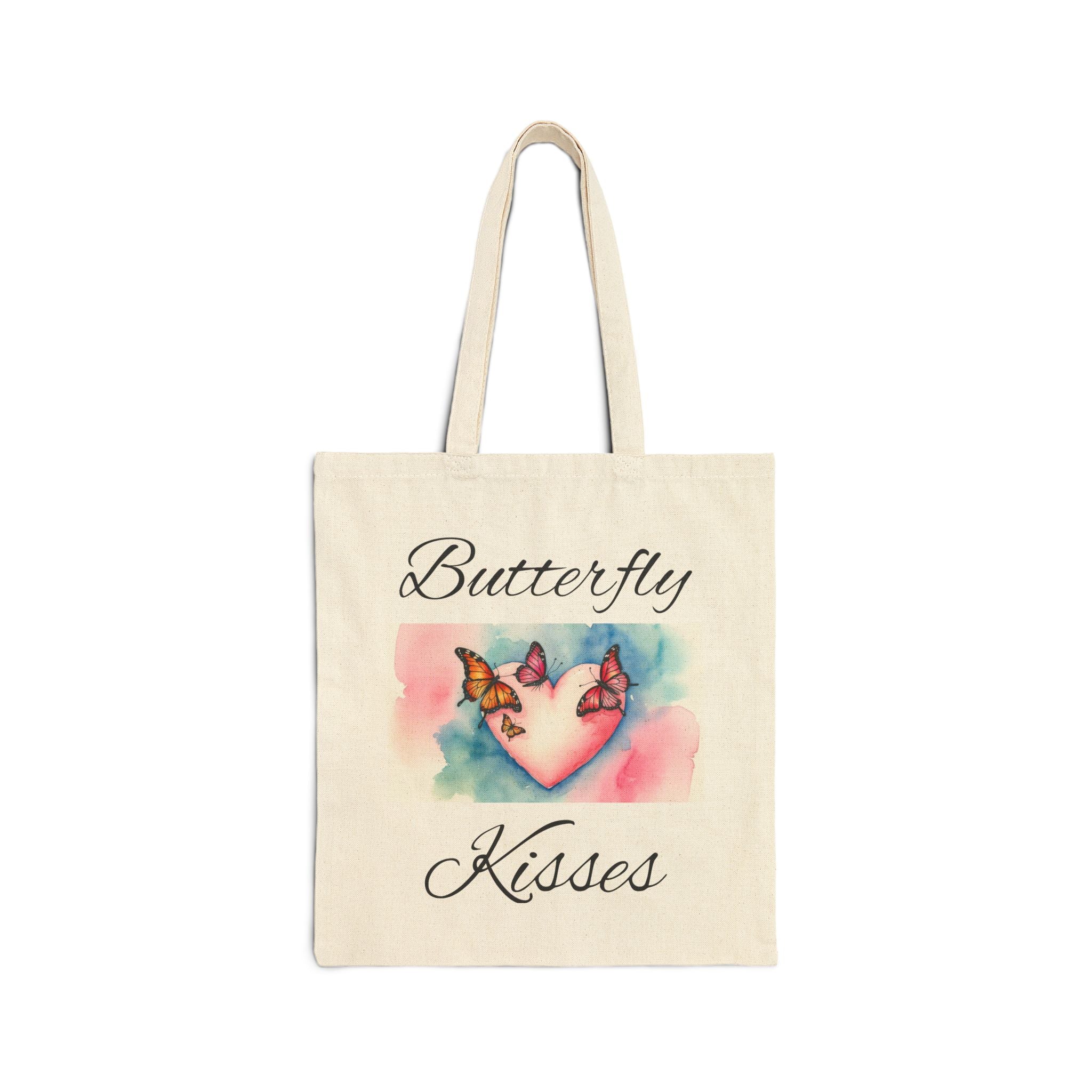 Butterfly Kisses Canvas Tote Bag - Watercolor Heart Design