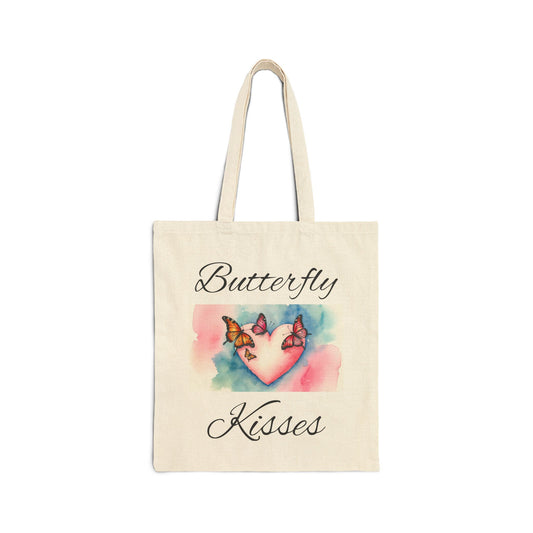 Accessories / Tote Bag: — "Butterfly Kisses" Heart & Watercolor Canvas Tote