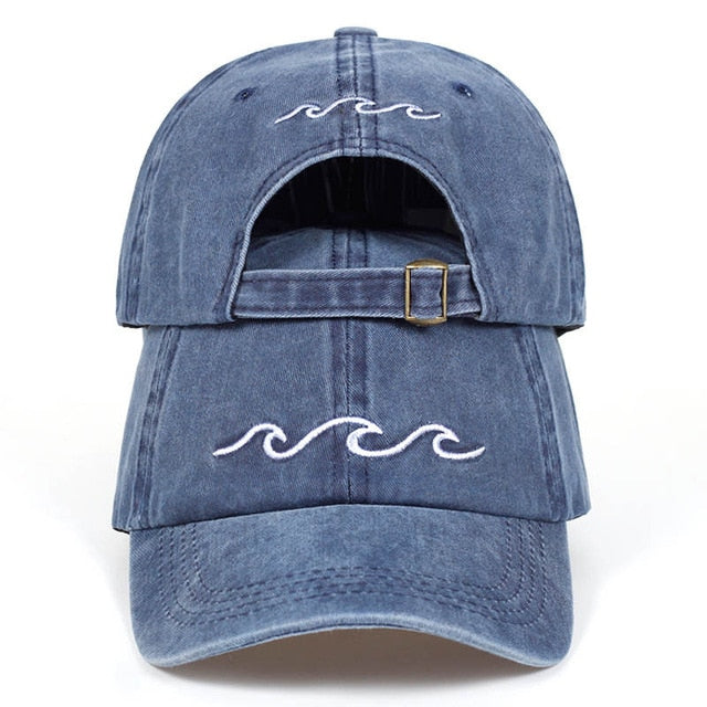 Baseball Hat / Wavy Embroidery Ocean Wave / Unisex