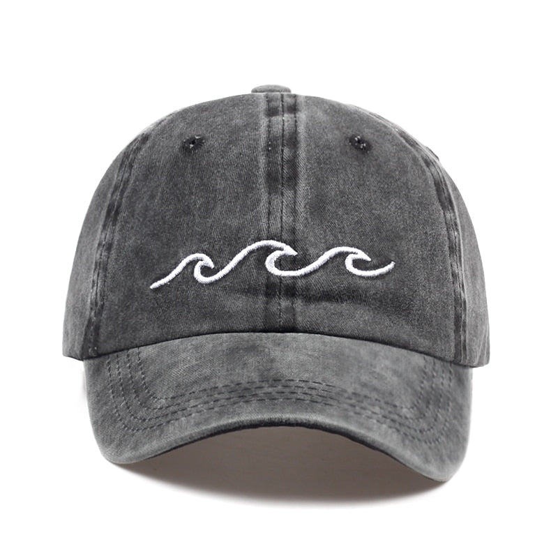 Baseball Hat / Wavy Embroidery Ocean Wave / Unisex