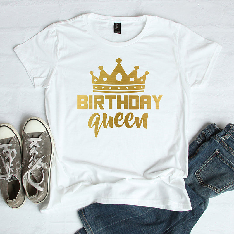 Women and Teen Birthday Queen Letter Print Short Sleeve T Shirt Cotton Causal Graphic Tee
