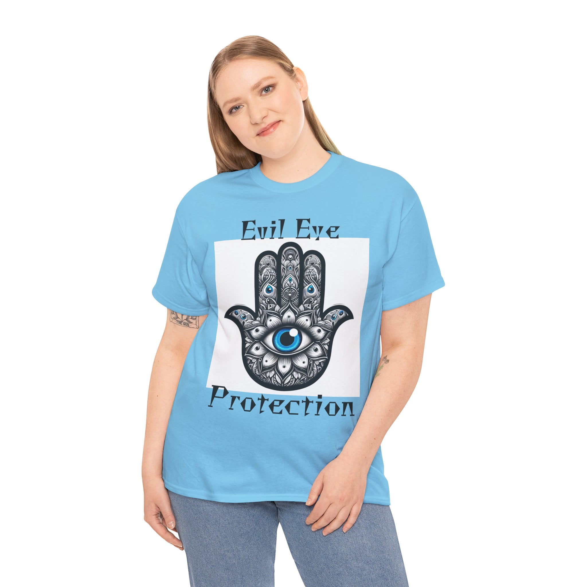 Evil Eye Protection T-Shirt - Spiritual Boho Gift with Praying Hands