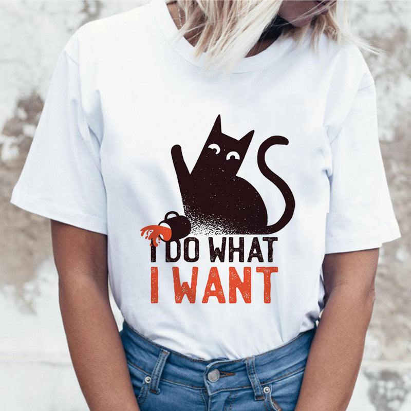 Funny Cartoon Cute Cat Printed Harasu T-Shirt