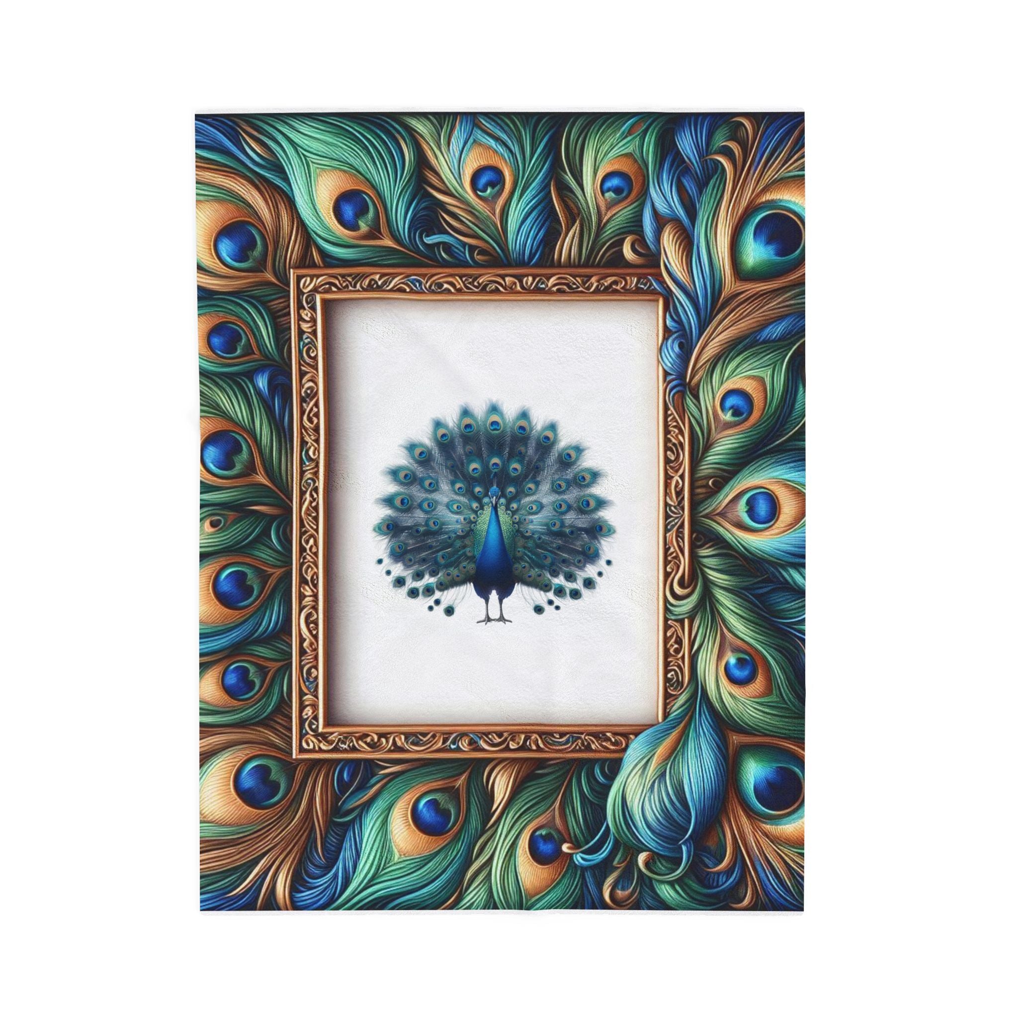 Vibrant Peacock Velveteen Blanket - Cozy Boho Throw for Home Decor
