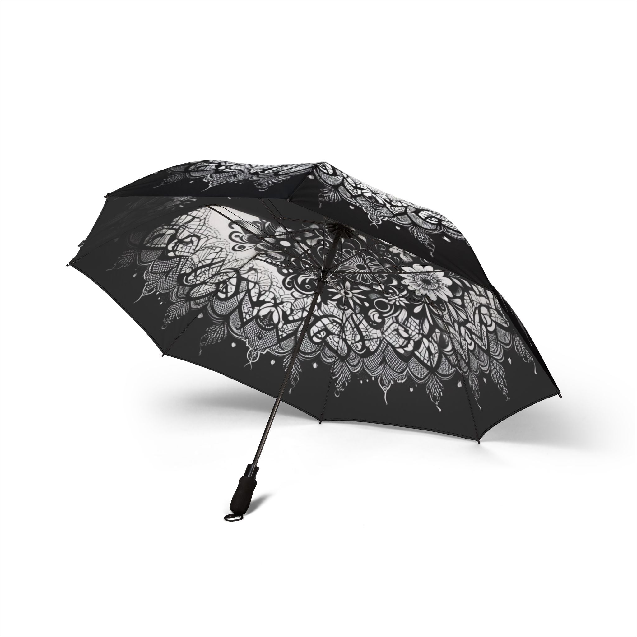 Elegant Black & White Floral Foldable Umbrella - Artistic Gift for Her