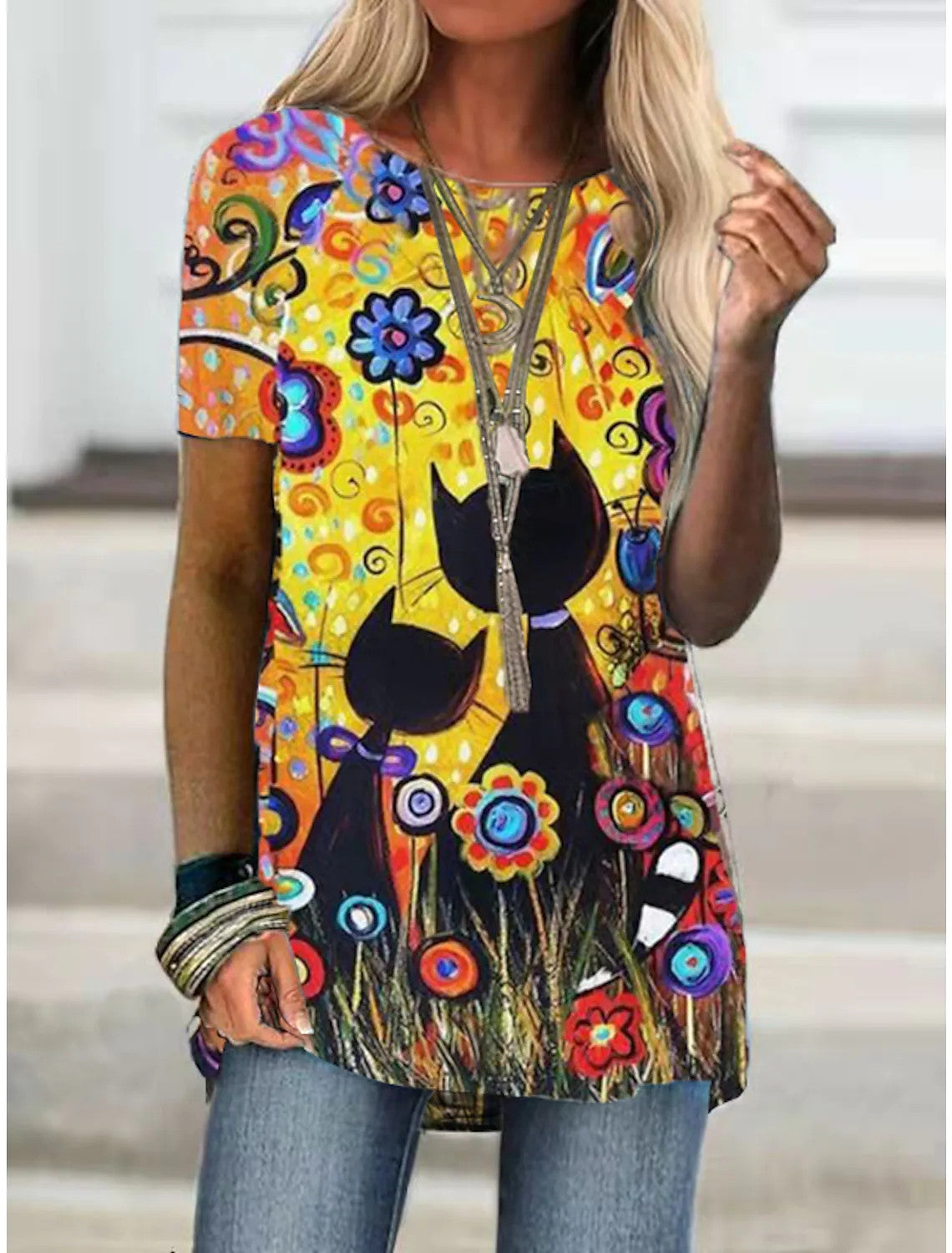 Fashion Cat Printing Women and Teen's T-shirt / plus size