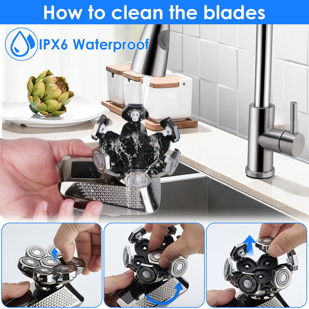 1Pc Head Shavers / Beard Trimmer 5 In 1 7D Electric Rotary Razor Rechargeable