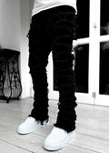 Men's Stacked Jeans - Ripped Patched Tight Fit Denim Pants
