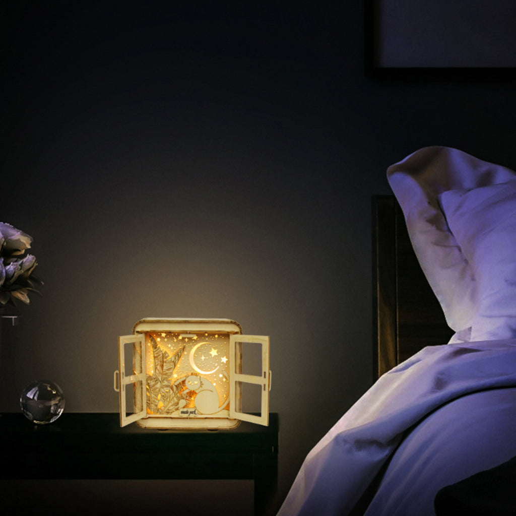 MUSIC PARK 3D Wooden Puzzles Cat Model Kit Night Lights Desk Decorations