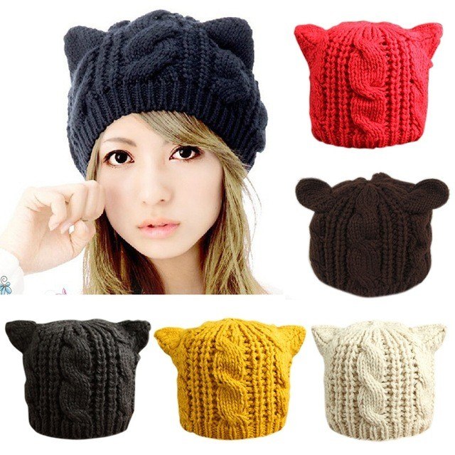 Women Cat Ear style Beenie Knitted Hat
