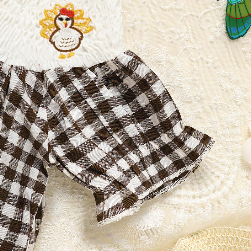 Infant Baby Girls Turkey Dress Print Casual Short Sleeve Plaid Party Costume Dresses (3m - 24m)
