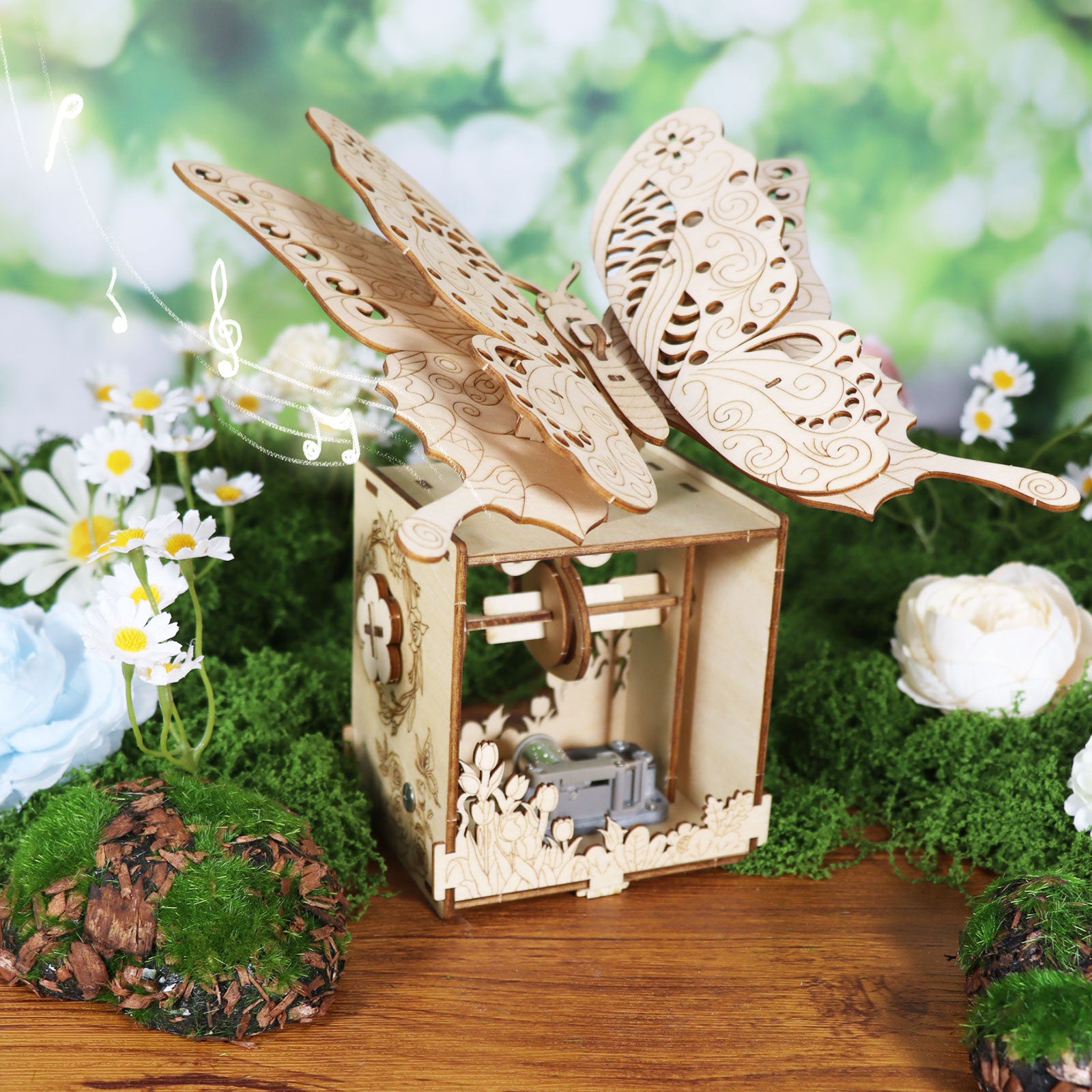 MUSIC PARK 3d Wooden Puzzle Hand Butterfly Music Box You Are My Sunshine Handmade Assembly Model Kit